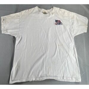 Mount Rushmore USA Flag Embroidered T-Shirt XL White Fred Harvey Trading Co VTG
